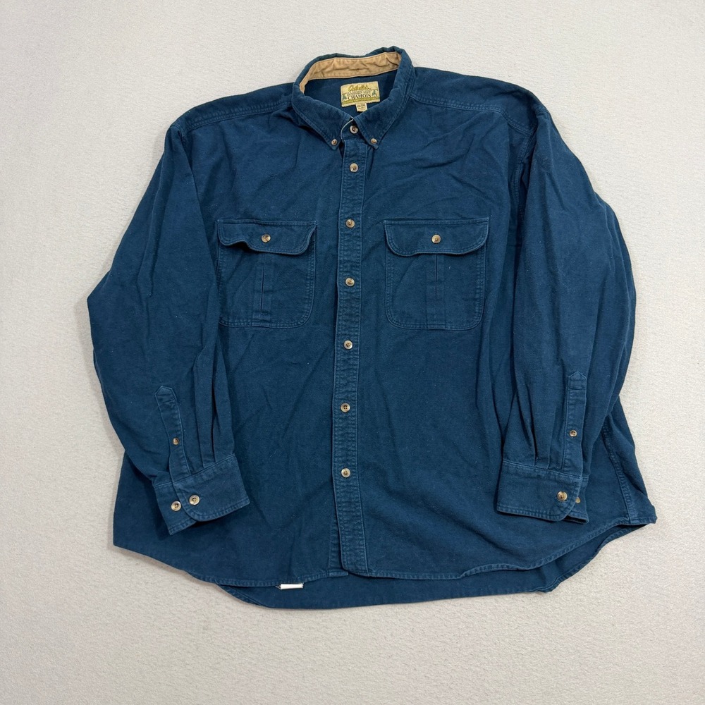 Cabelas Shirt Mens 3XL Blue Deerskin Soft Chamois Button Down Long Sleeve Heavy